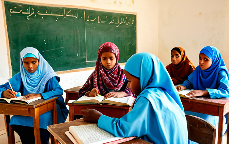 Islamic Education in Mauritania**

"A group of children, fully clothed in traditional West African attire, studying the Quran in a bright and airy classroom in Nouakchott, Mauritania. The classroom is modestly furnished with wooden desks and colorful Islamic art. The children are focused and engaged in their learning. Safe for work, appropriate content, family-friendly, perfect anatomy, correct proportions, well-formed hands, natural pose, professional photography, high quality."

**