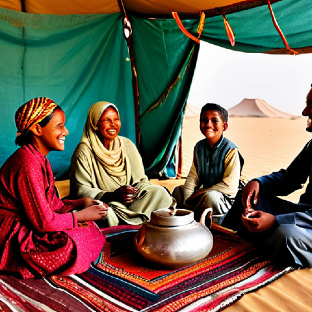 모리타니 이슬람 문화 - Mauritanian Family Tea Ceremony**

"A warm, inviting scene of a Mauritanian family gathered in a tra...