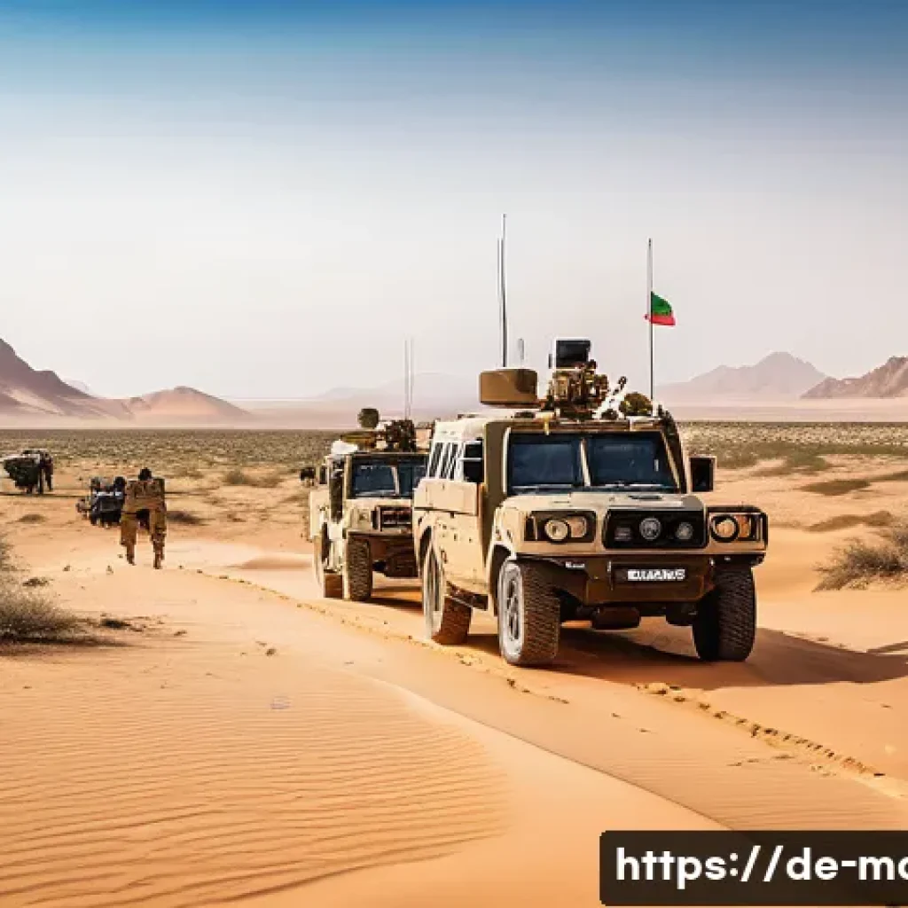 모리타니 알제리 관계 - A detailed scene depicting joint border patrols between Mauritanian and Algerian security forces in ...