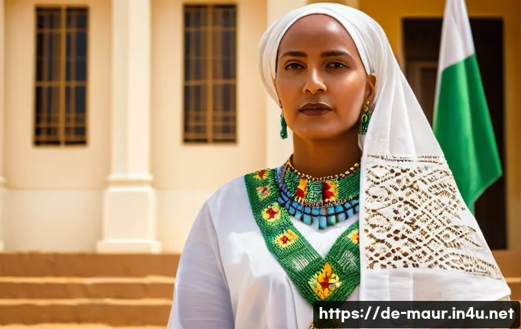 모리타니 출신 유명 인물 - A dignified portrait of a prominent Mauritanian female political leader in traditional attire with i...